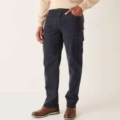 Broek<Blancheporte Cargobroek in fijngeribd velours, elastische tailleband opzij grijsblauw