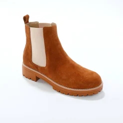 Bottines En Boots|Schoenen<Blancheporte Chelsea boots in splitleer, dikke, geribbelde zool karamel