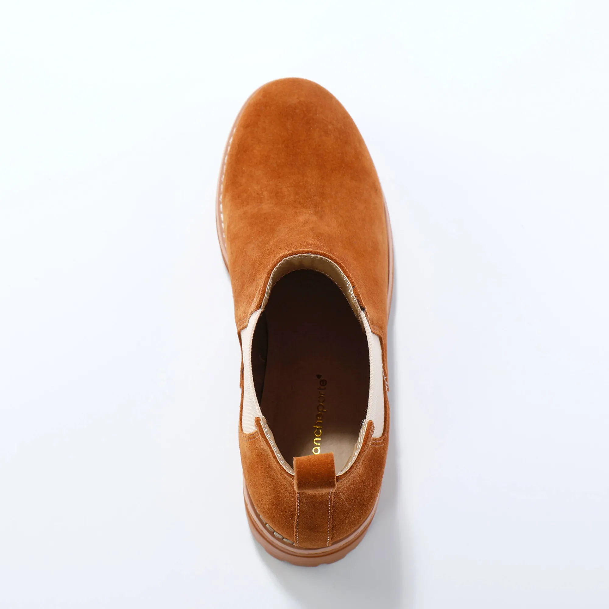 Bottines En Boots|Schoenen<Blancheporte Chelsea boots in splitleer, dikke, geribbelde zool karamel