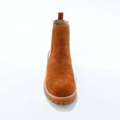 Bottines En Boots|Schoenen<Blancheporte Chelsea boots in splitleer, dikke, geribbelde zool karamel