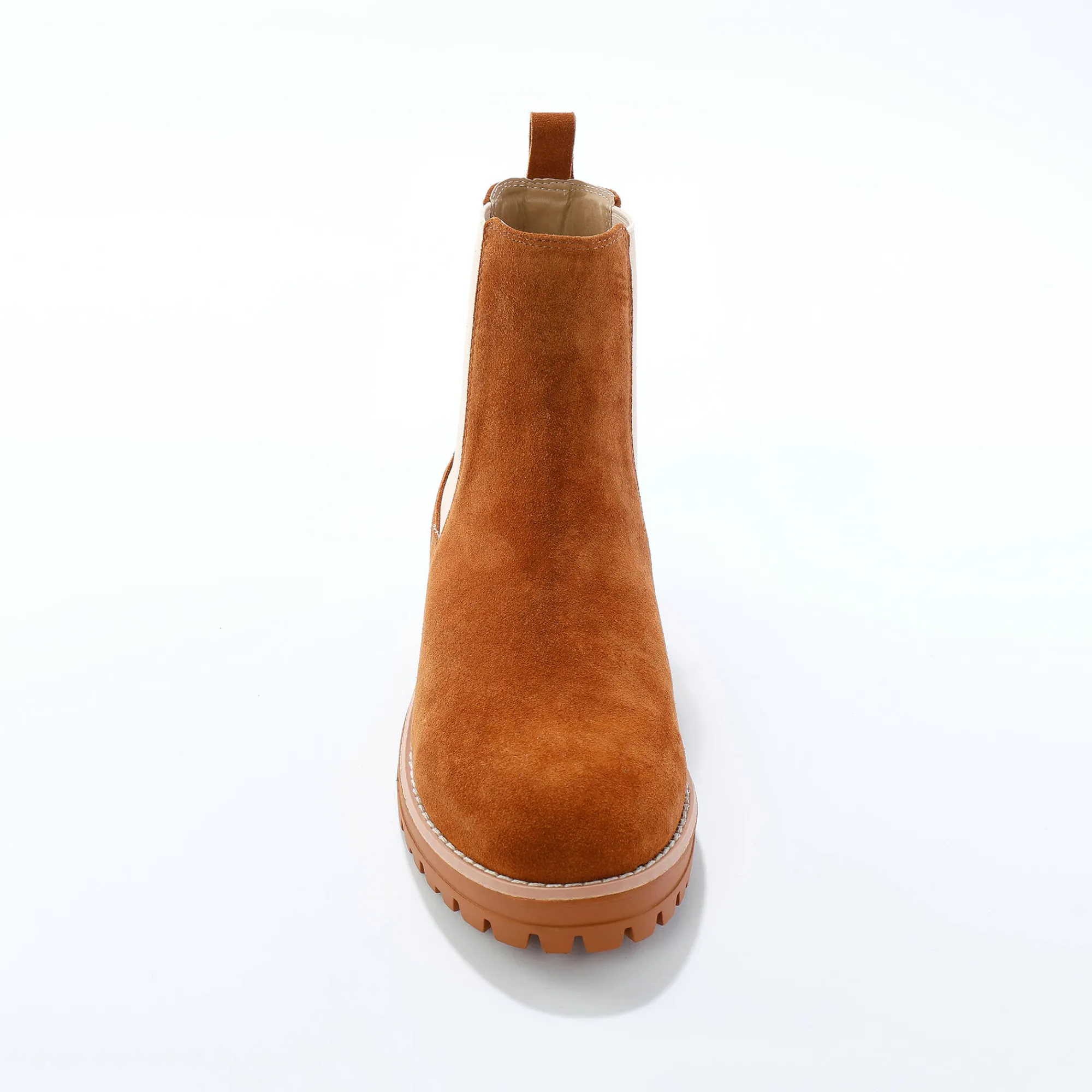 Bottines En Boots|Schoenen<Blancheporte Chelsea boots in splitleer, dikke, geribbelde zool karamel