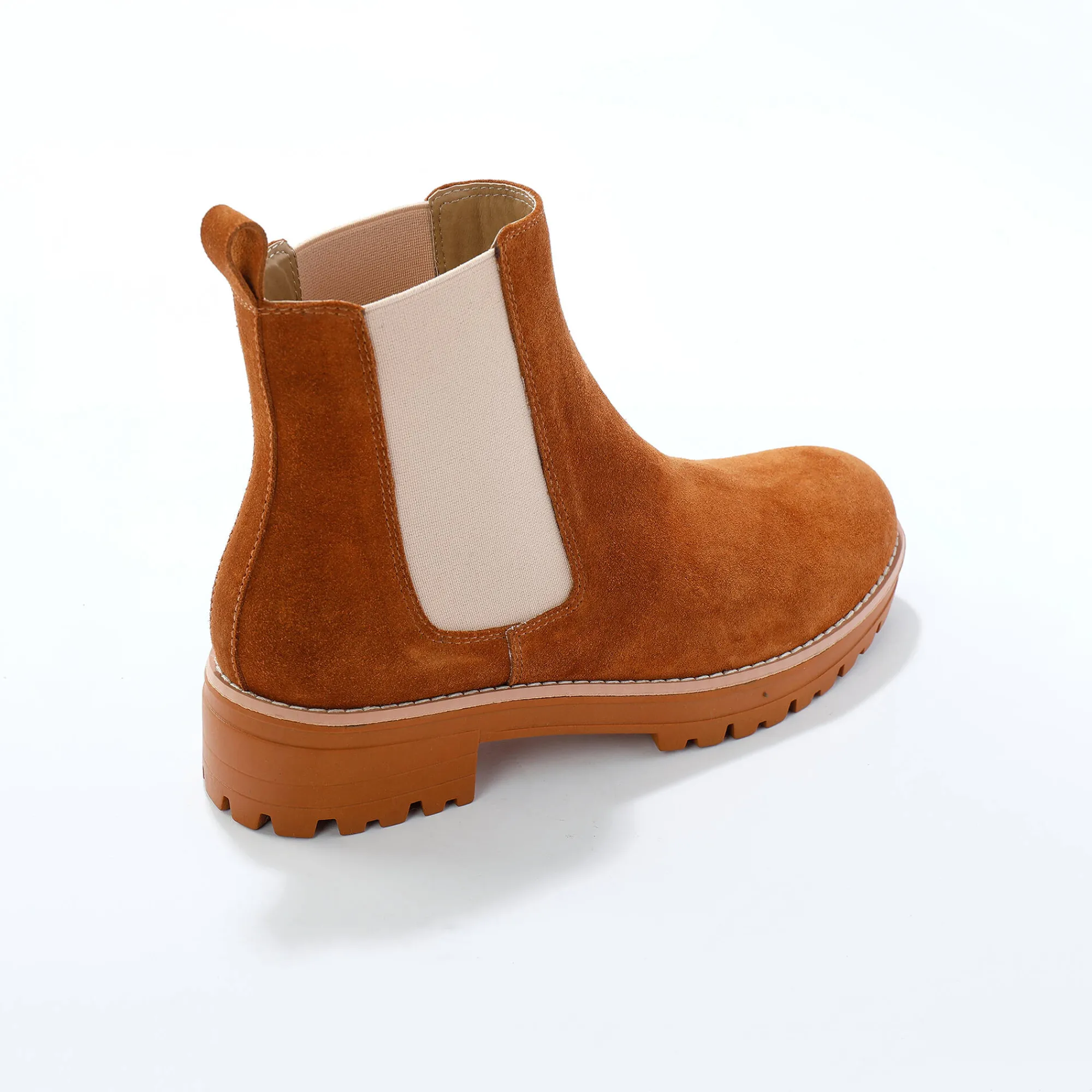 Bottines En Boots|Schoenen<Blancheporte Chelsea boots in splitleer, dikke, geribbelde zool karamel