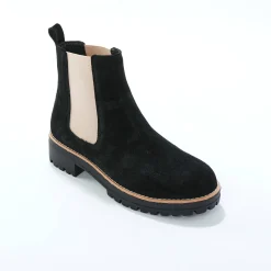 Bottines En Boots|Schoenen<Blancheporte Chelsea boots in splitleer, dikke, geribbelde zool zwart
