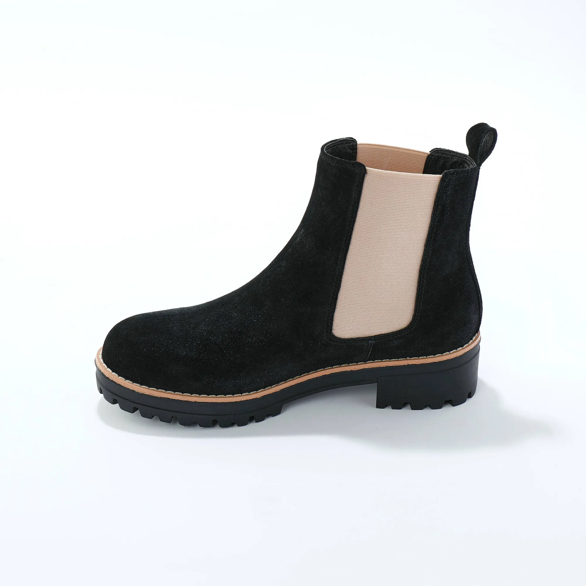 Bottines En Boots|Schoenen<Blancheporte Chelsea boots in splitleer, dikke, geribbelde zool zwart