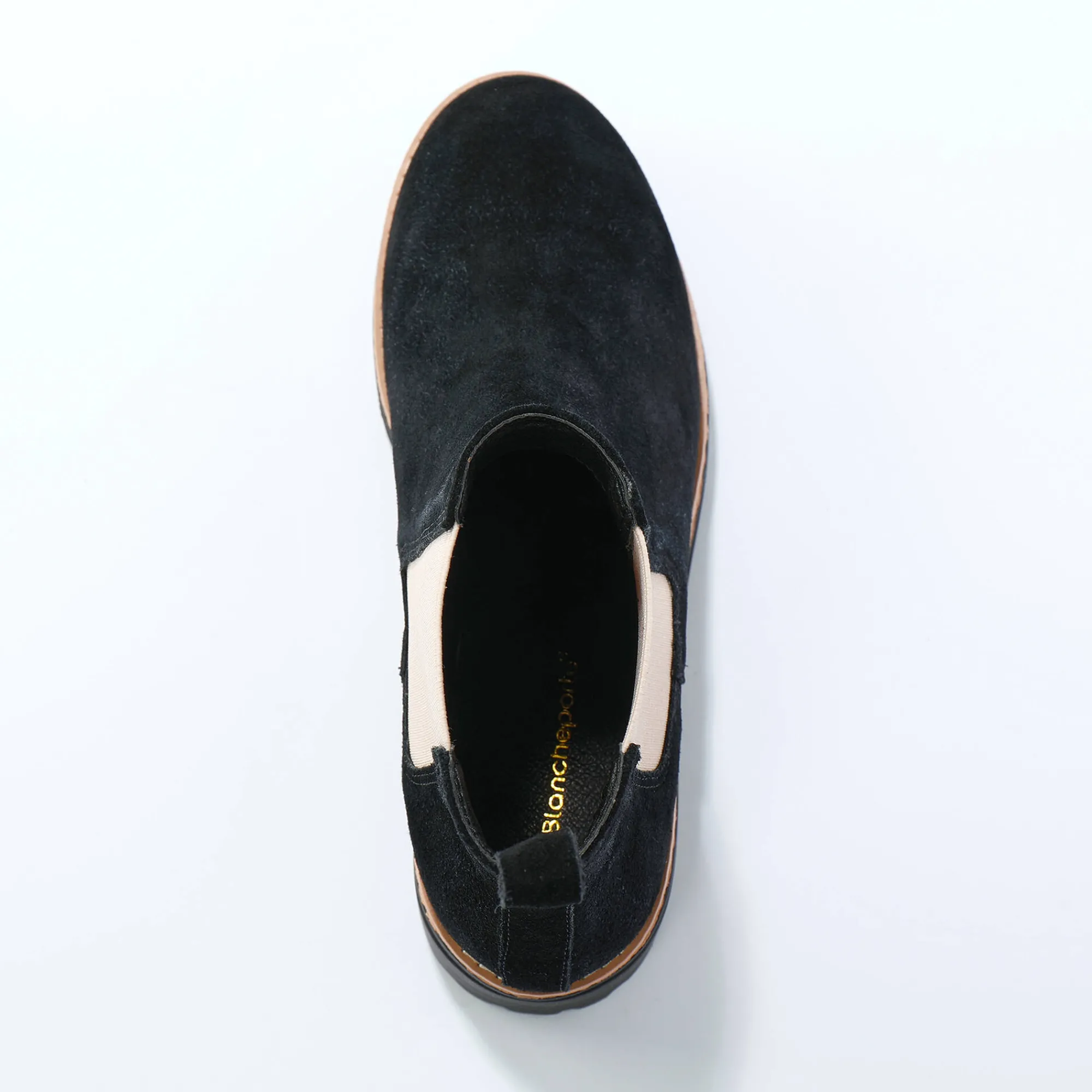 Bottines En Boots|Schoenen<Blancheporte Chelsea boots in splitleer, dikke, geribbelde zool zwart