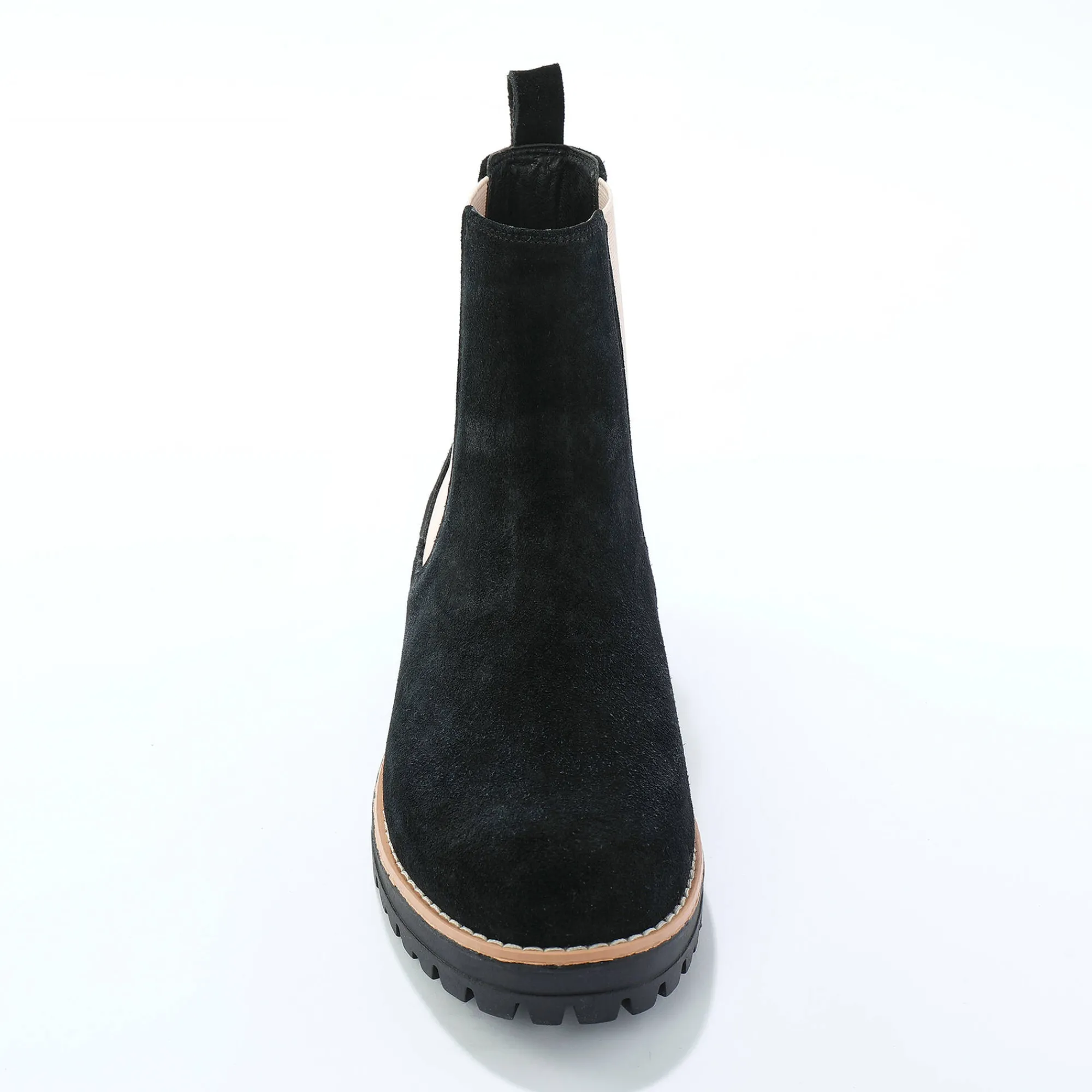 Bottines En Boots|Schoenen<Blancheporte Chelsea boots in splitleer, dikke, geribbelde zool zwart