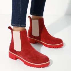 Feestelijke Schoenen|Bottines En Boots<Blancheporte Chelsea boots in splitleer, dikke, geribbelde zool bordeaux