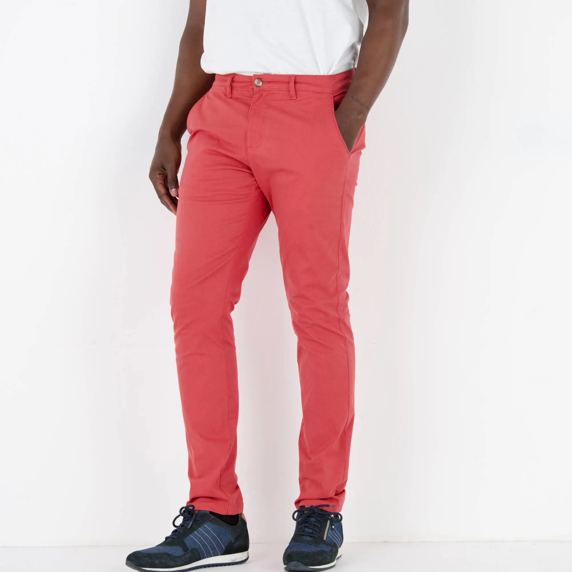 Broek<Blancheporte Chino broek, afgerond onder de buik grijzig koraal