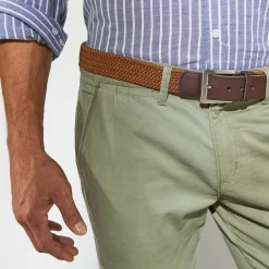 Broek<Blancheporte Chino broek, afgerond onder de buik lichtkaki