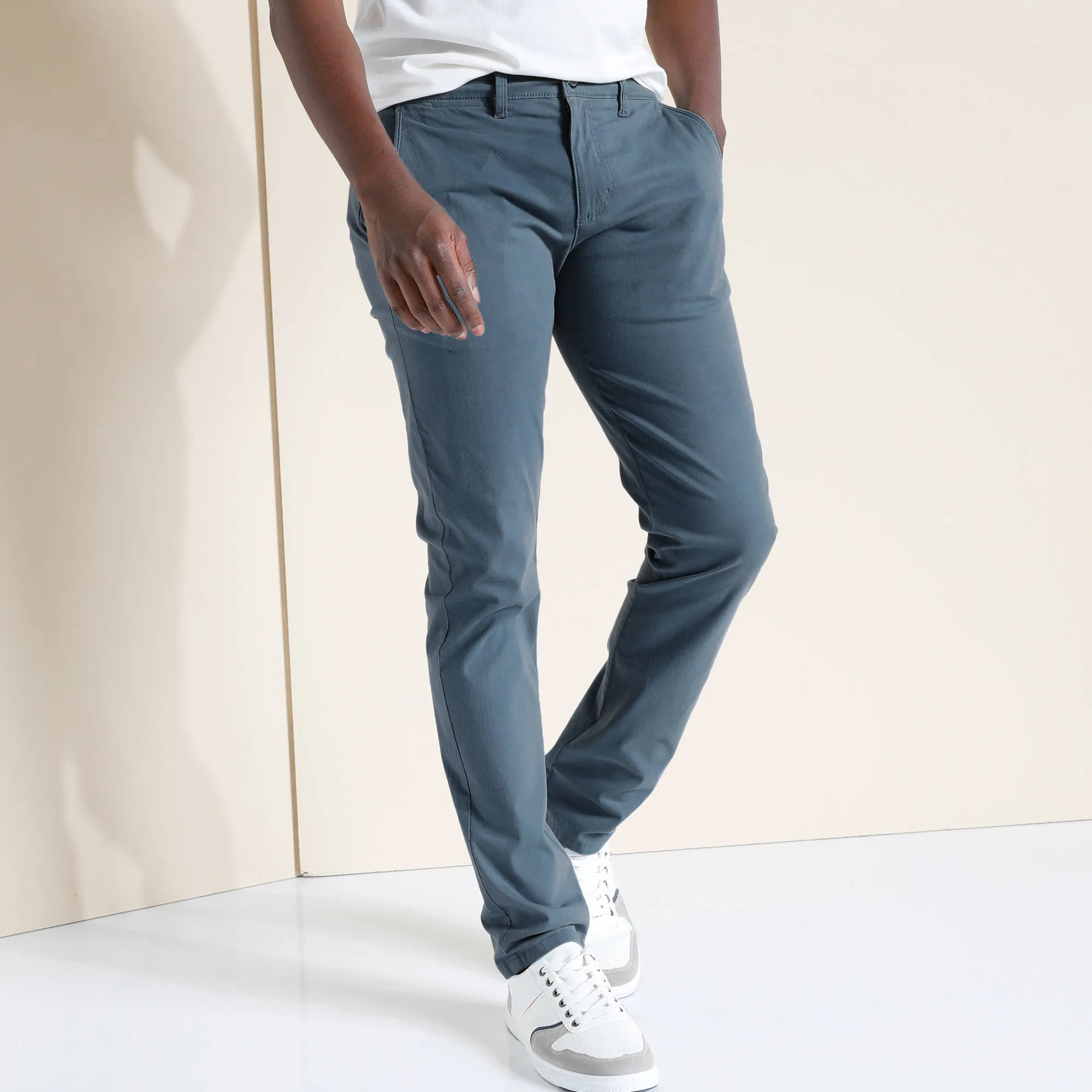 Broek<Blancheporte Chino broek in keperstof grijsblauw