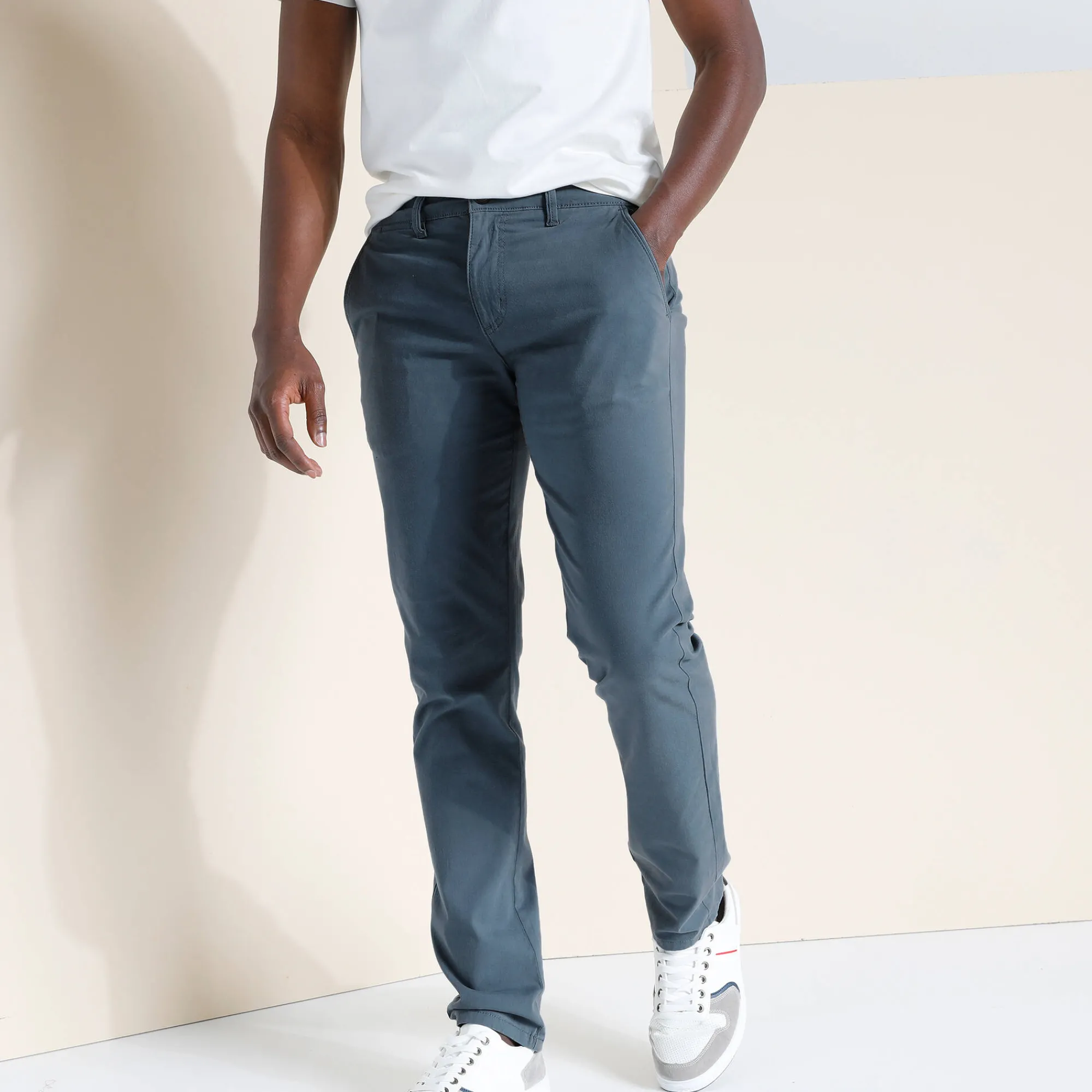 Broek<Blancheporte Chino broek in keperstof grijsblauw