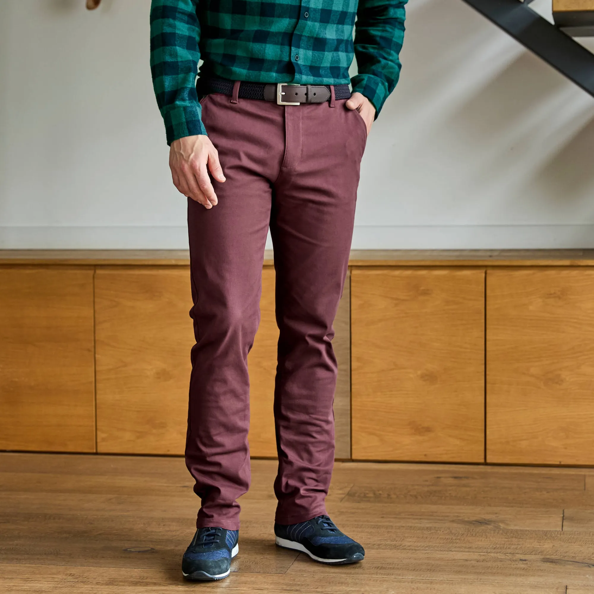 Feestoutfits Heren|Broek<Blancheporte Chino broek met elastische tailleband opzij bordeaux