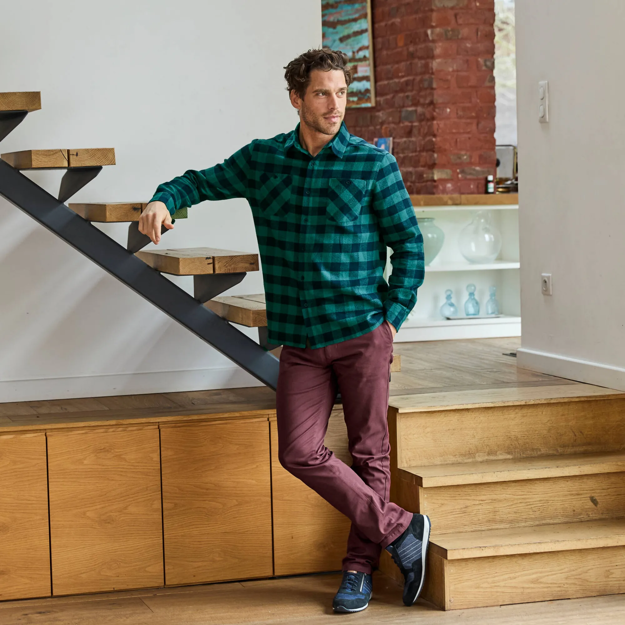 Feestoutfits Heren|Broek<Blancheporte Chino broek met elastische tailleband opzij bordeaux