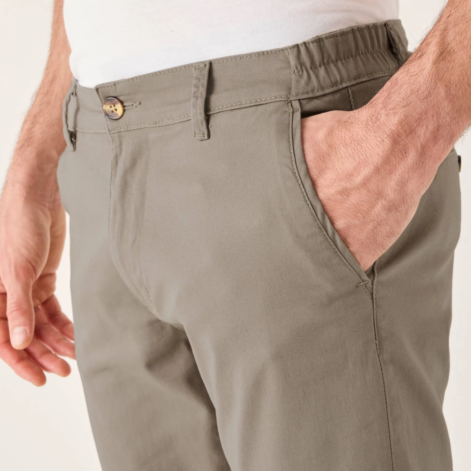 Broek<Blancheporte Chino broek met elastische tailleband opzij taupe