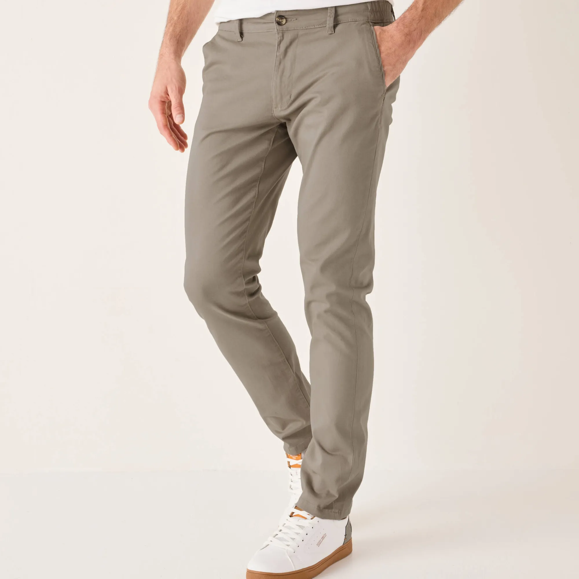 Broek<Blancheporte Chino broek met elastische tailleband opzij taupe