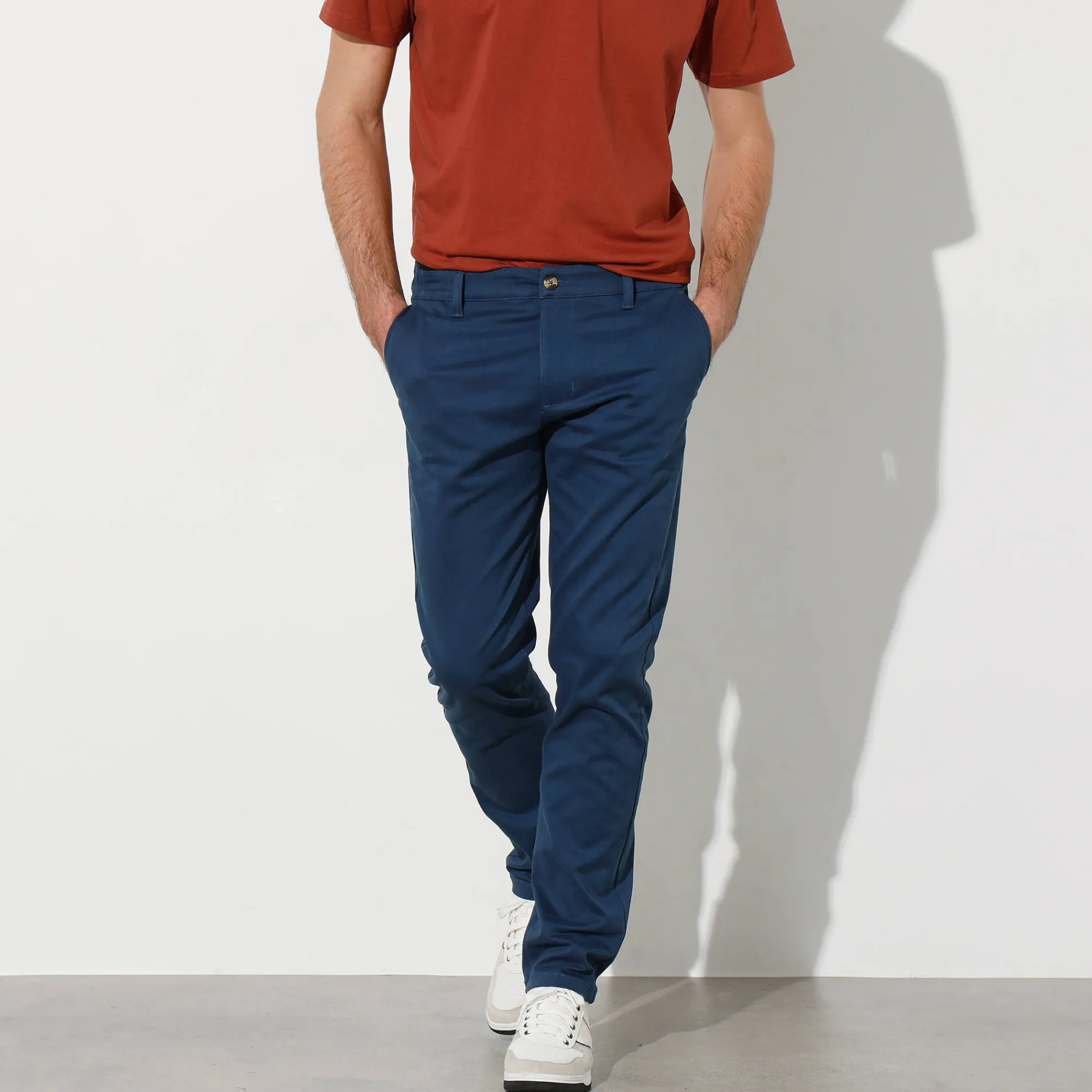 Broek<Blancheporte Chino broek met elastische tailleband opzij marine
