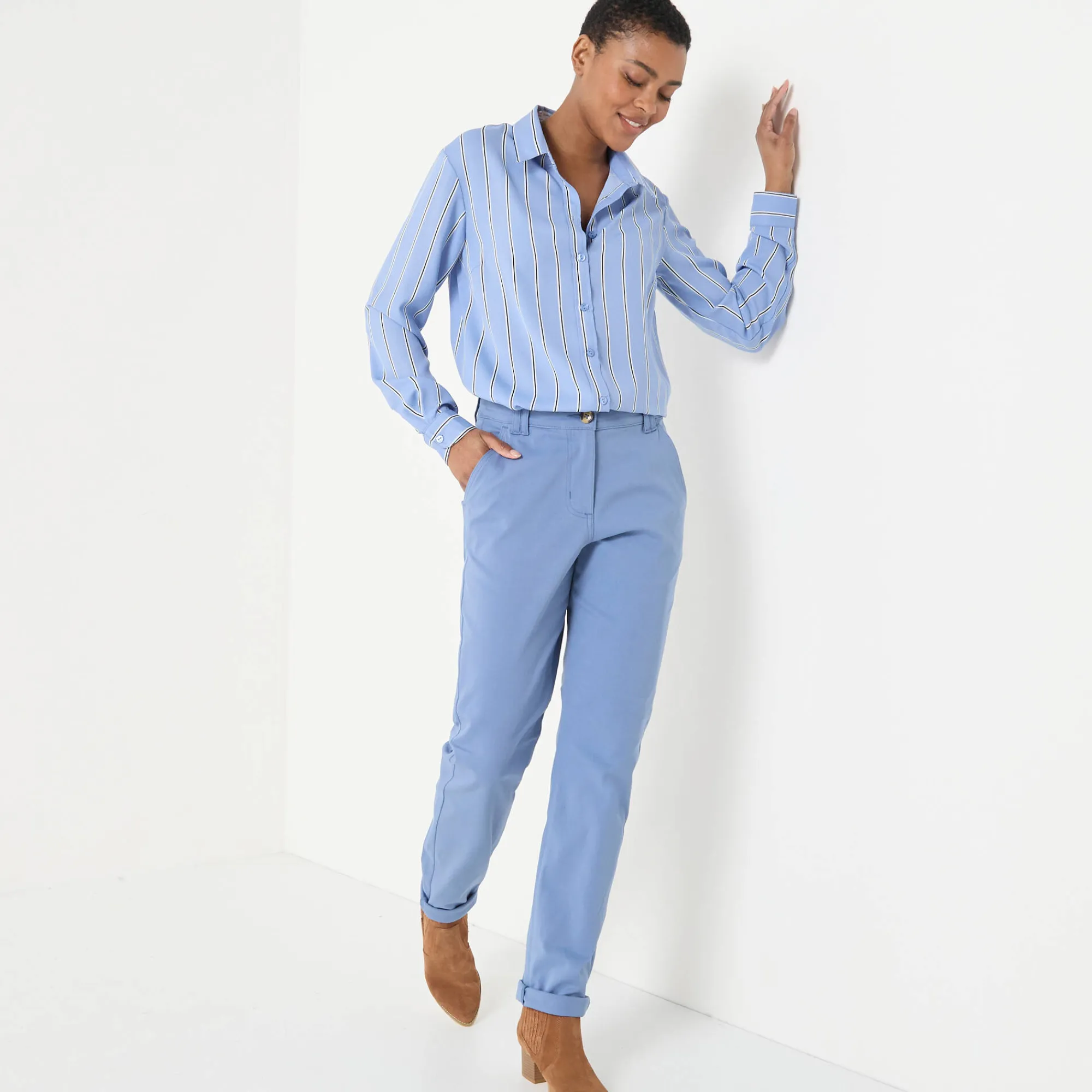 Broek<Blancheporte Chino stretchbroek blauwgrijs