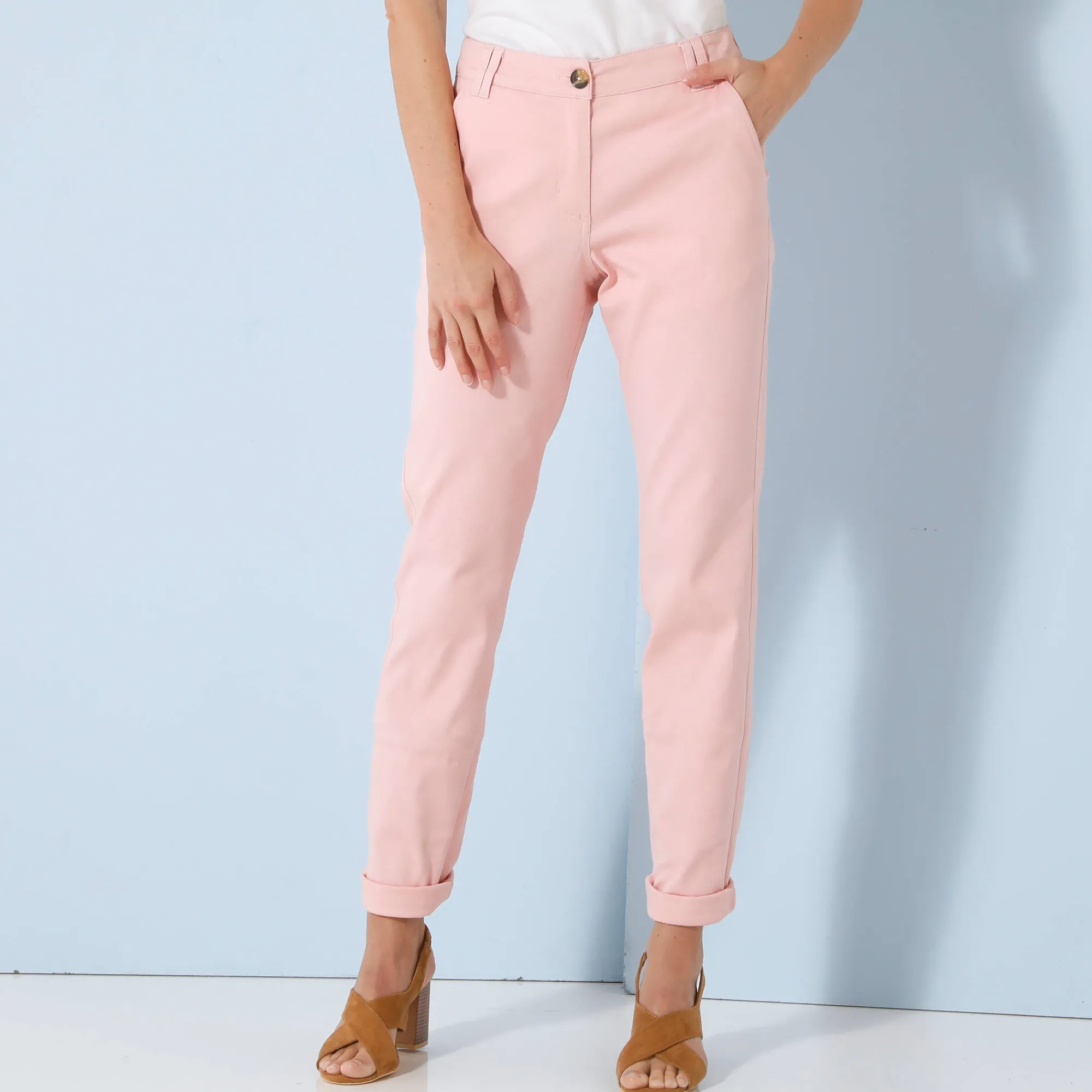 Broek<Blancheporte Chino stretchbroek poederroze
