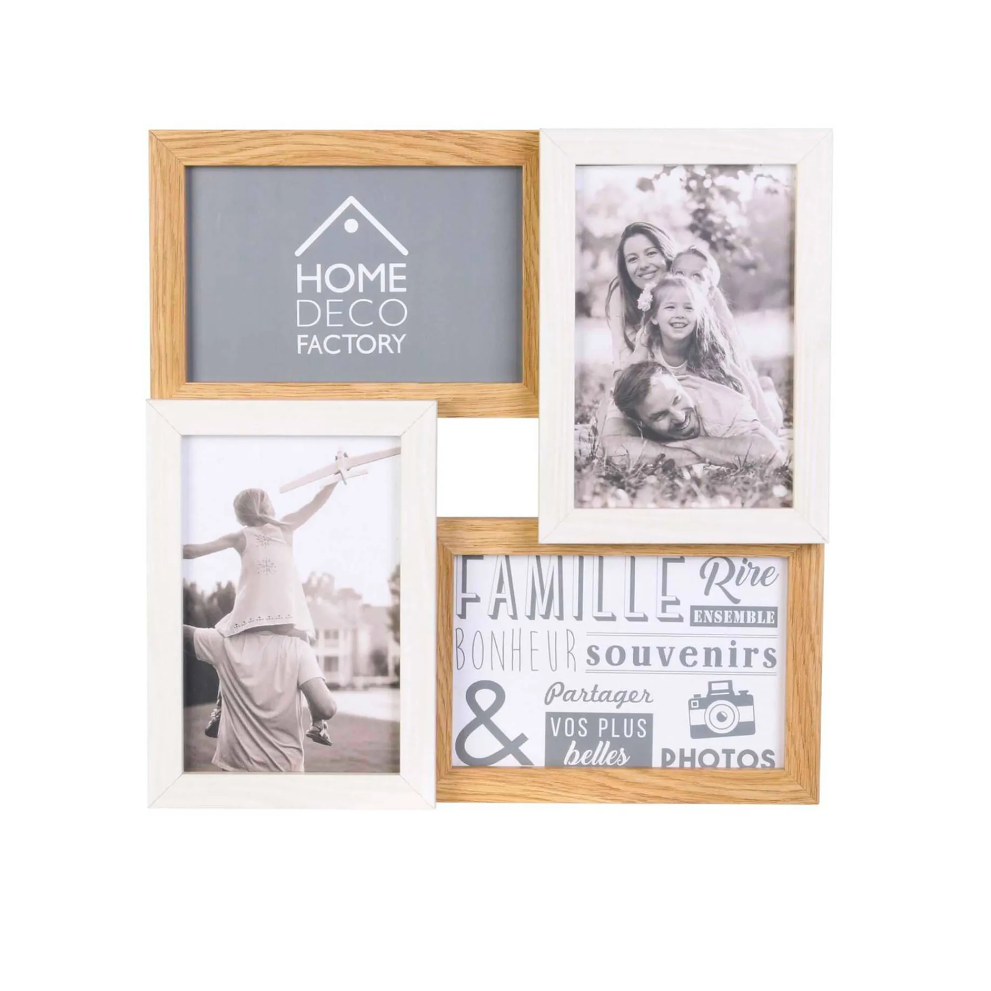 Decoratieartikel<Blancheporte Collagekader voor 4 foto's in hout en wit BRUIN/WIT