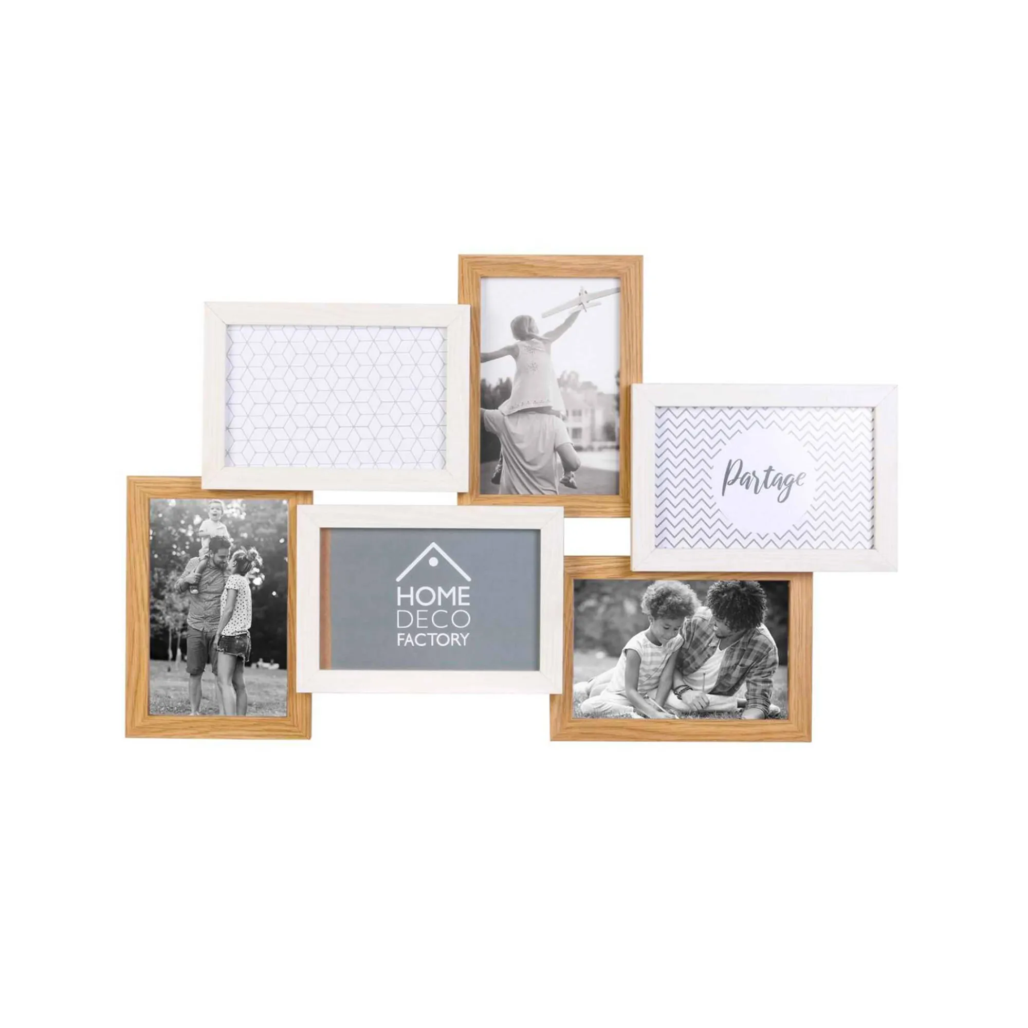 Decoratieartikel<Blancheporte Collagekader voor 6 foto's in hout en wit BRUIN/WIT