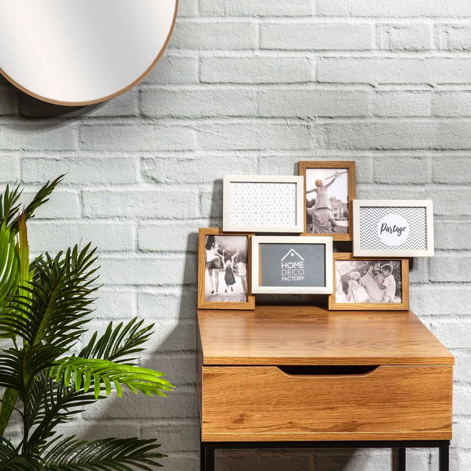 Decoratieartikel<Blancheporte Collagekader voor 6 foto's in hout en wit BRUIN/WIT