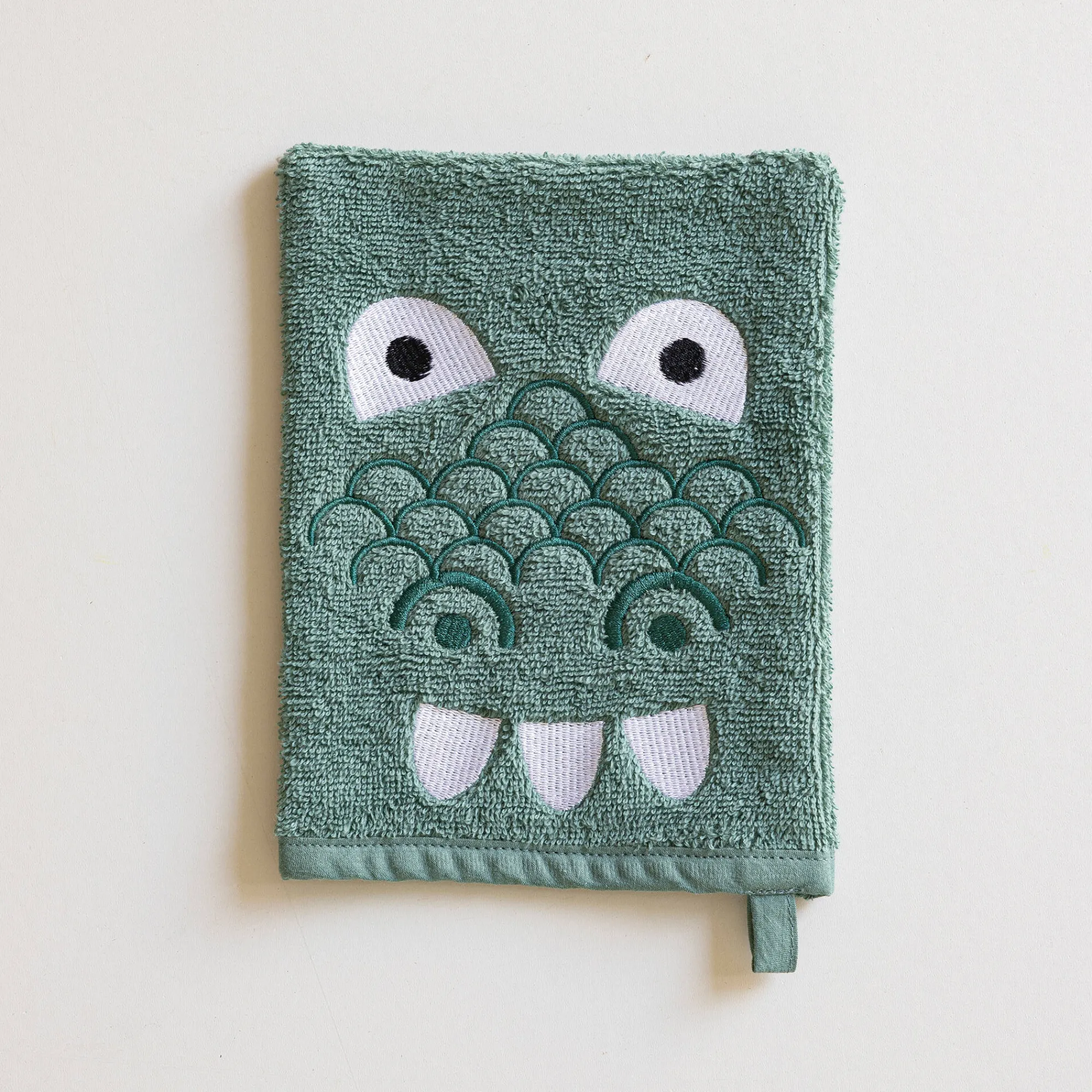 Badhanddoek|Handdoek En Badlaken Kids<Colombine des petits Collectie geborduurd kinderbadlinnen in katoen met dinosaurusmotief, personaliseerbaar - 380 g/m2 eucalyptus