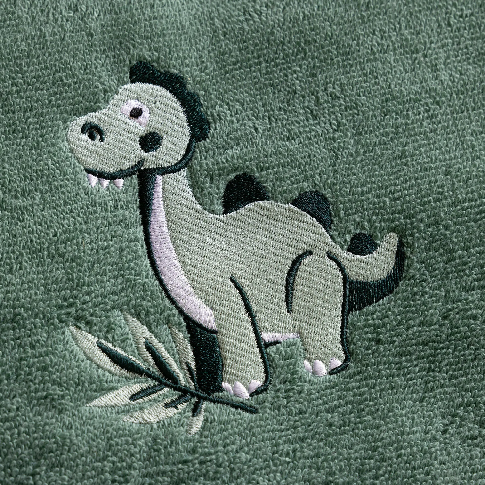 Badhanddoek|Handdoek En Badlaken Kids<Colombine des petits Collectie geborduurd kinderbadlinnen in katoen met dinosaurusmotief, personaliseerbaar - 380 g/m2 eucalyptus