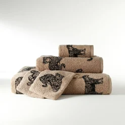 Badhanddoek<Blancheporte Collectie handdoeken in jacquard met luipaardmotief 450 g/m2 beige / zwart