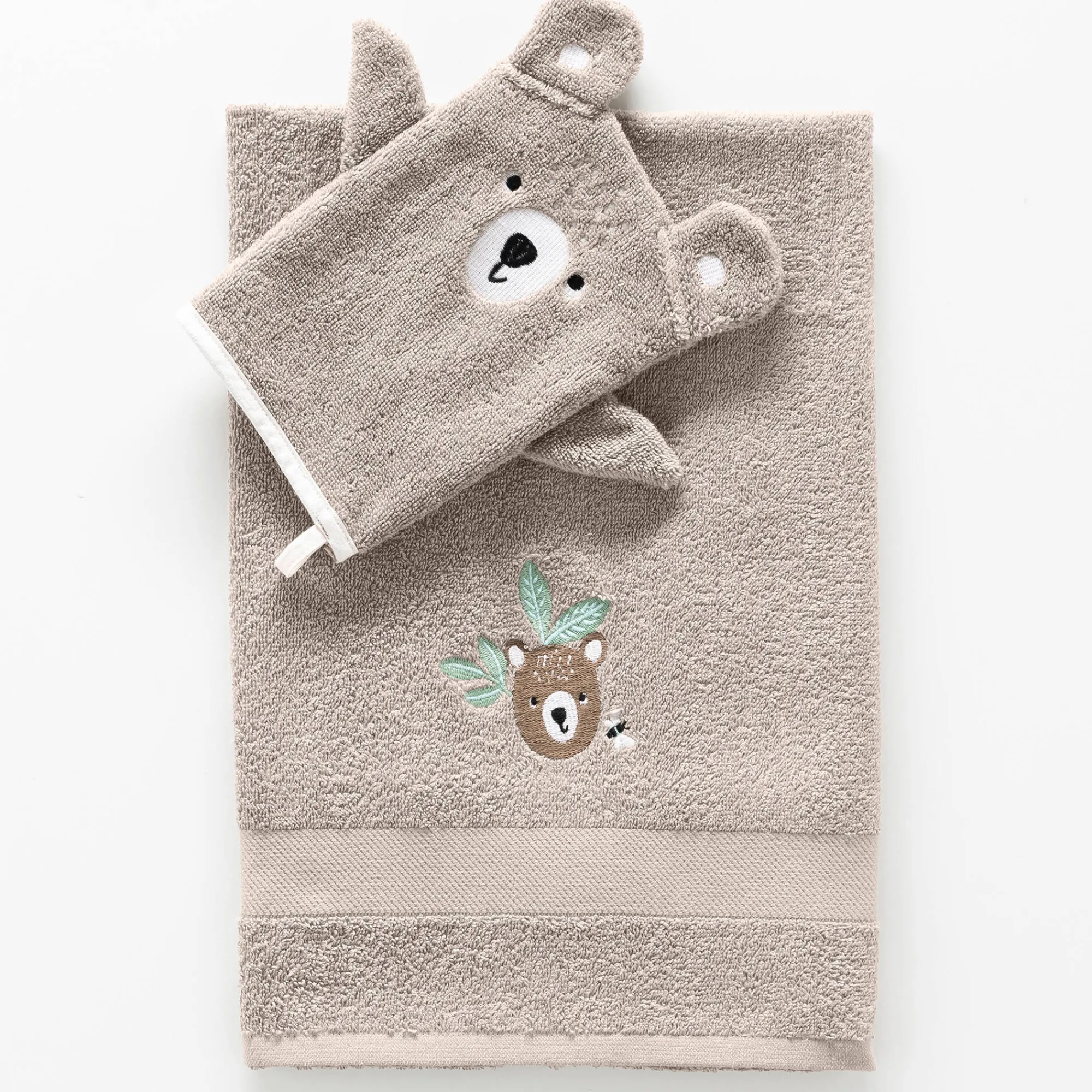 Badhanddoek|Handdoek En Badlaken Kids<Colombine des petits Collectie in badstof voor kinderen, geborduurd beertjesmotief, katoen - 380 g/m2 taupe