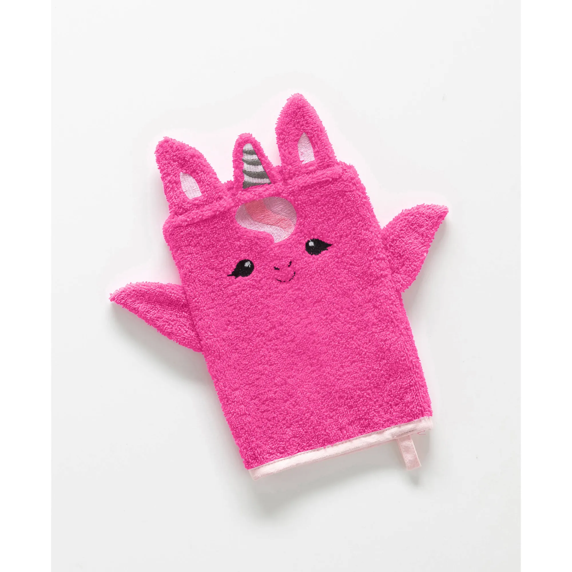 Badhanddoek|Handdoek En Badlaken Kids<Colombine des petits Collectie in badstof voor kids, geborduurde eenhoorn, gepersonaliseerd fuchsia