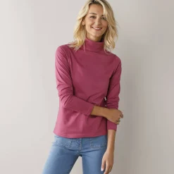 T-Shirt En Topje|Trui En Vest<Blancheporte Coltrui in effen stretchkatoen pruim