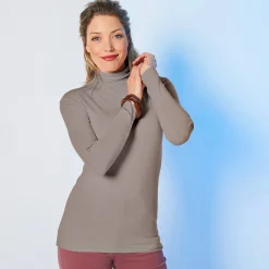 T-Shirt En Topje|Trui En Vest<Blancheporte Coltrui in effen stretchkatoen taupe