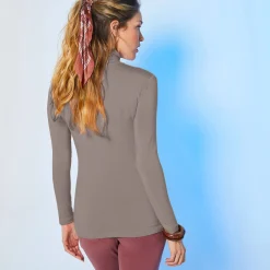 T-Shirt En Topje|Trui En Vest<Blancheporte Coltrui in effen stretchkatoen taupe