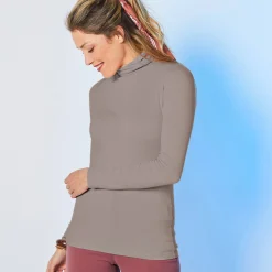 T-Shirt En Topje|Trui En Vest<Blancheporte Coltrui in effen stretchkatoen taupe