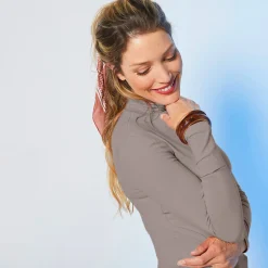 T-Shirt En Topje|Trui En Vest<Blancheporte Coltrui in effen stretchkatoen taupe