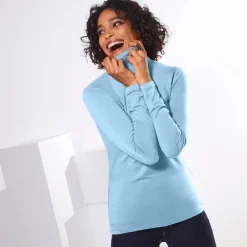 T-Shirt En Topje|Trui En Vest<Blancheporte Coltrui in effen stretchkatoen hemelsblauw