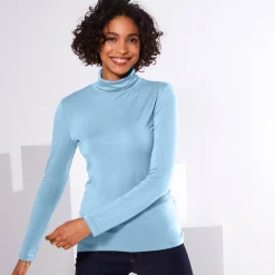 T-Shirt En Topje|Trui En Vest<Blancheporte Coltrui in effen stretchkatoen hemelsblauw