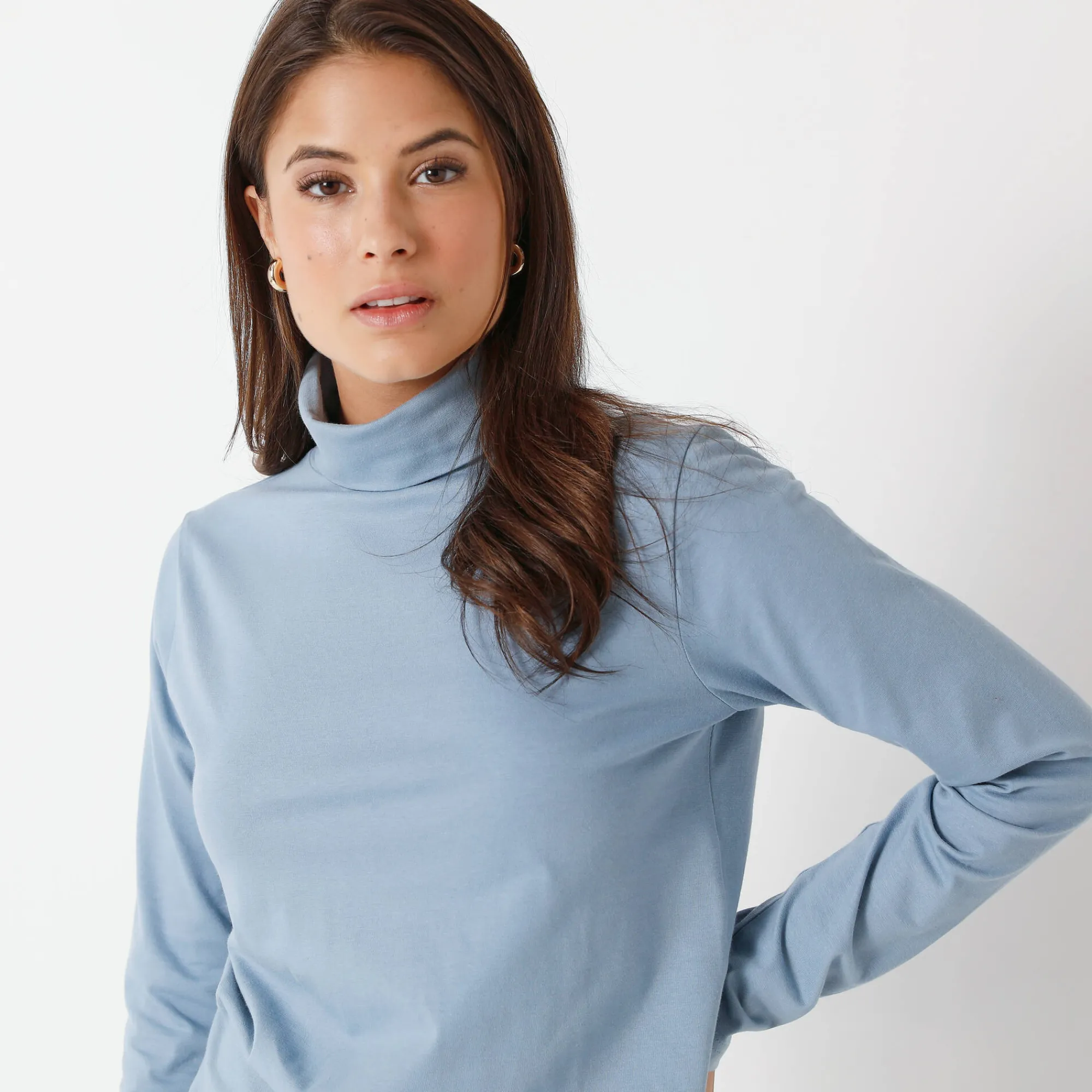 T-Shirt En Topje|Trui En Vest<Blancheporte Coltrui in effen stretchkatoen grijsblauw