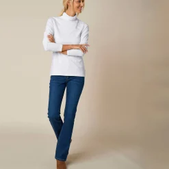 T-Shirt En Topje|Trui En Vest<Blancheporte Coltrui in effen stretchkatoen gebroken wit