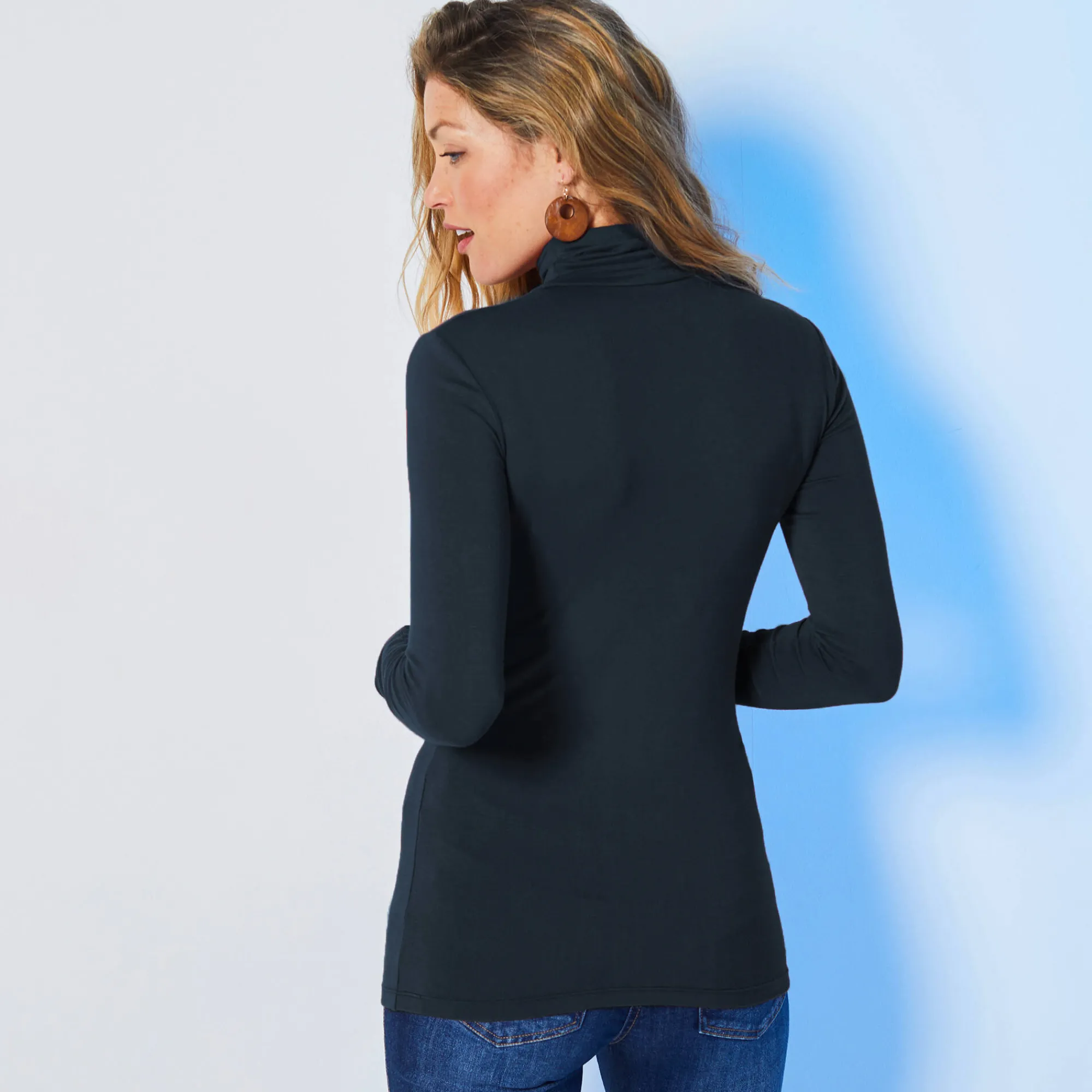 T-Shirt En Topje|Trui En Vest<Blancheporte Coltrui in effen stretchkatoen marine