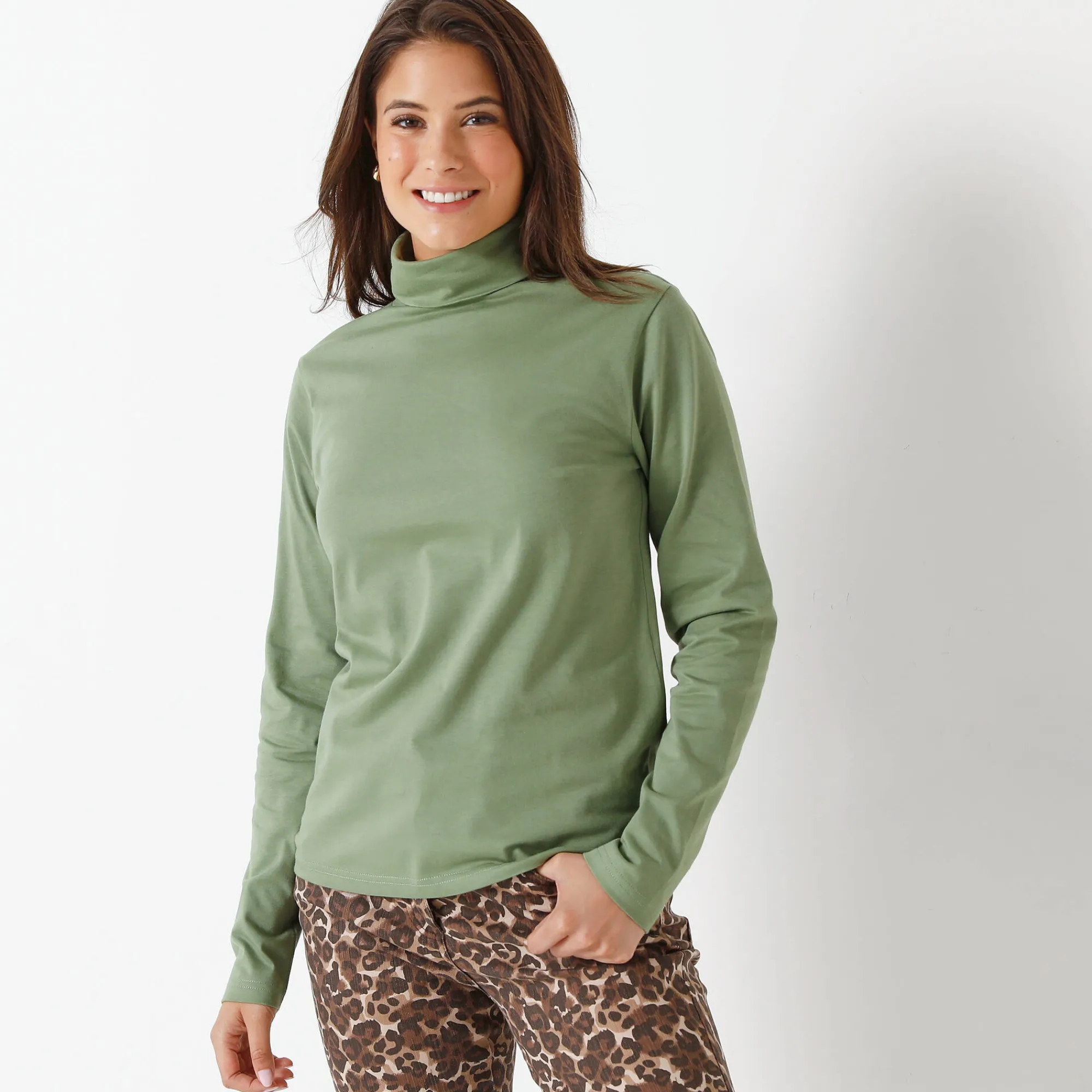 T-Shirt En Topje|Trui En Vest<Blancheporte Coltrui in effen stretchkatoen kaki