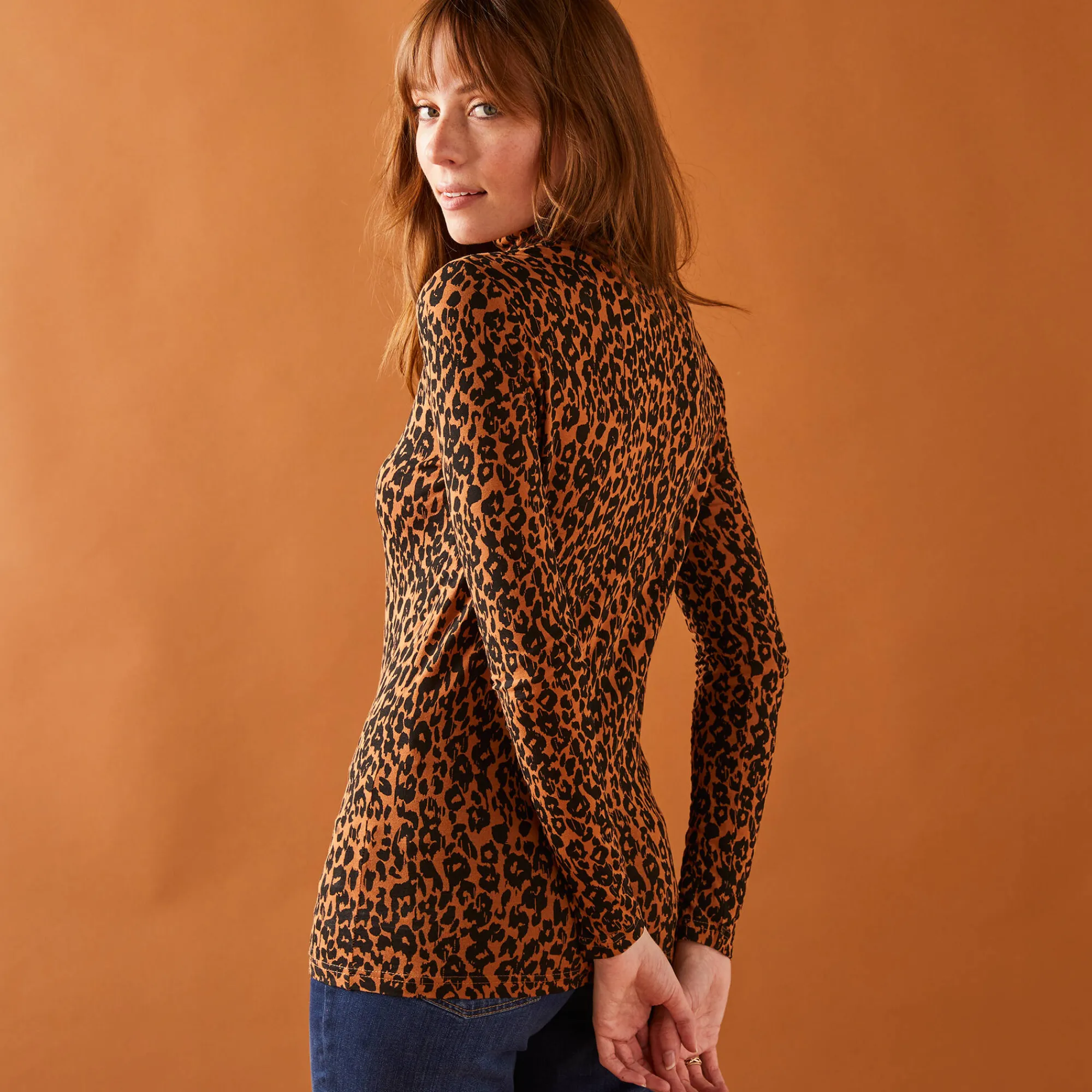 T-Shirt En Topje|Trui En Vest<Blancheporte Coltrui met dierenhuidprint, stretchviscose karamel / zwart