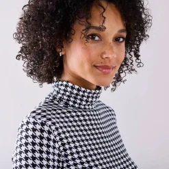 T-Shirt En Topje|Trui En Vest<Blancheporte Coltrui met opstaande kraag en pied-de-poule print, stretch zwart / wit