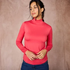 T-Shirt En Topje|Trui En Vest<Blancheporte Coltrui, opstaand kraagje met krulrandje, effen roze