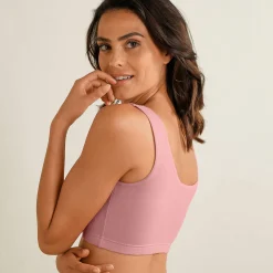 Beha<Blancheporte Comfortabel behatopje in gevoerd stretchkatoen zonder beugels - set van 2 grijs + roze