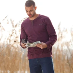 T-Shirt, Hemd En Polo<Blancheporte Comfortabel Henley T-shirt met lange mouwen - set van 2 wijnrood + kaki