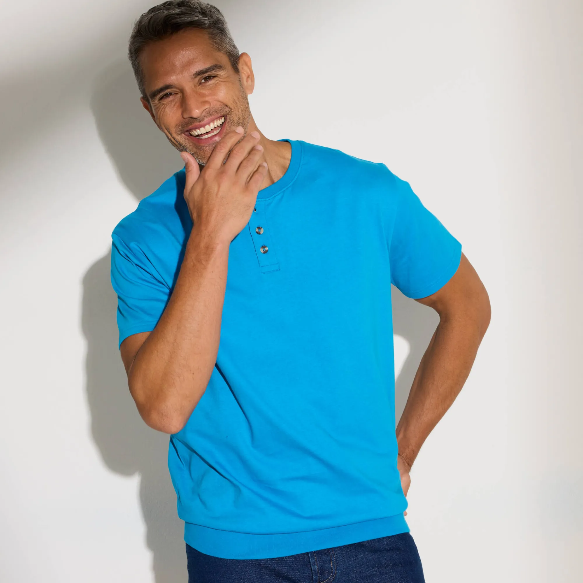 T-Shirt, Hemd En Polo<Blancheporte Comfortabel Henley T-shirt met korte mouwen - biologisch katoen blauw
