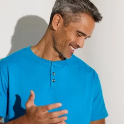 T-Shirt, Hemd En Polo<Blancheporte Comfortabel Henley T-shirt met korte mouwen - biologisch katoen blauw