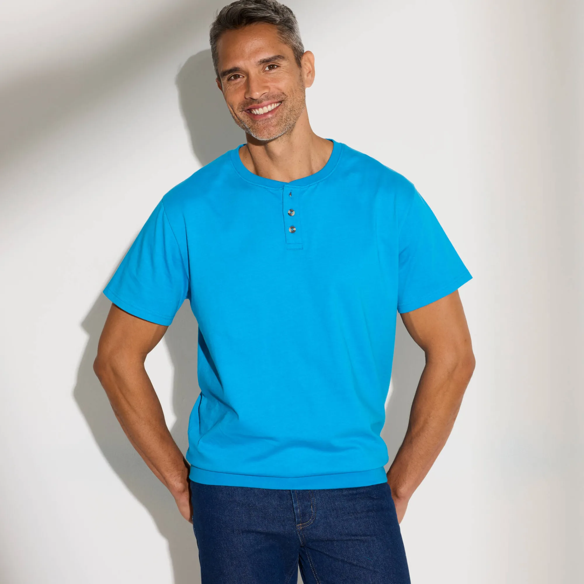 T-Shirt, Hemd En Polo<Blancheporte Comfortabel Henley T-shirt met korte mouwen - biologisch katoen blauw