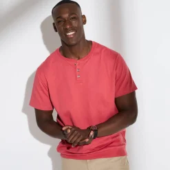 T-Shirt, Hemd En Polo<Blancheporte Comfortabel Henley T-shirt met korte mouwen - biologisch katoen grijzig koraal